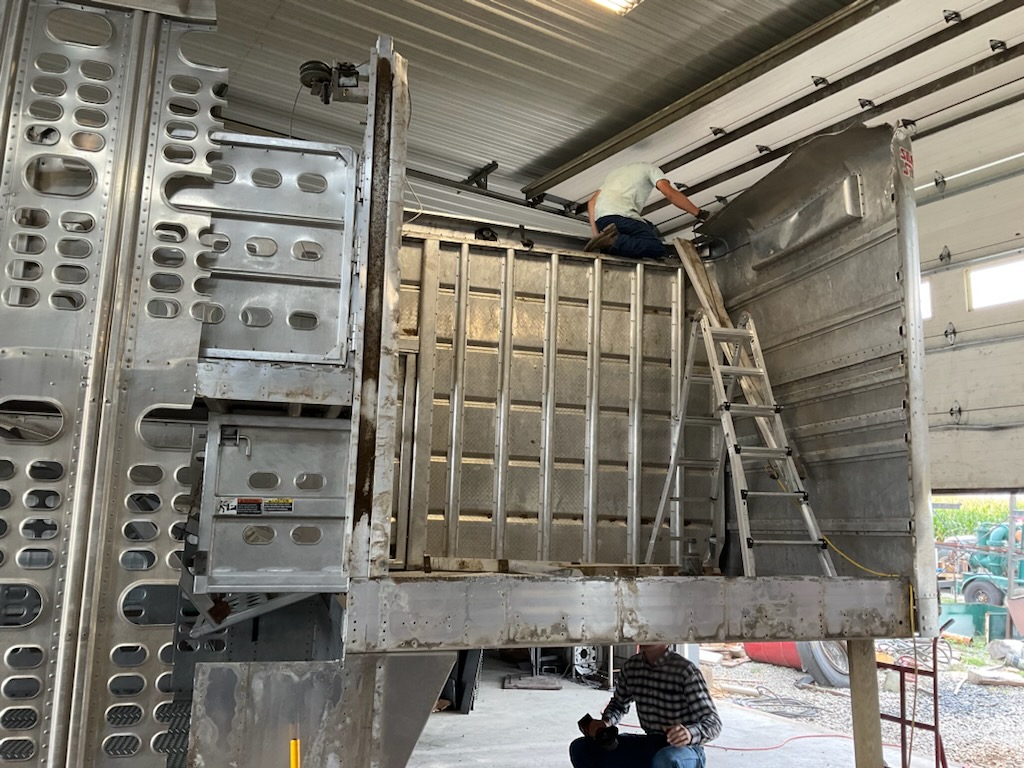 Livestock trailer repair in progress